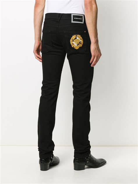 versace black embroidered denom|versace denim.